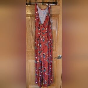 Market & Spruce Rust Floral V-Neck Jumpsuit